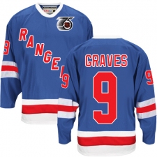 Men's CCM New York Rangers #9 Adam Graves Authentic Royal Blue 75TH Throwback NHL Jersey