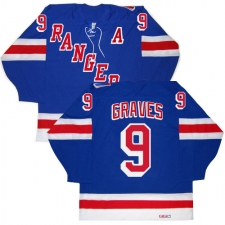Men's CCM New York Rangers #9 Adam Graves Authentic Royal Blue New Throwback NHL Jersey