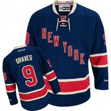 Men's Reebok New York Rangers #9 Adam Graves Authentic Navy Blue Third NHL Jersey