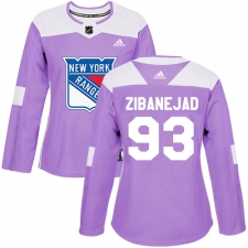 Women's Adidas New York Rangers #93 Mika Zibanejad Authentic Purple Fights Cancer Practice NHL Jersey