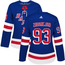 Women's Adidas New York Rangers #93 Mika Zibanejad Authentic Royal Blue Home NHL Jersey