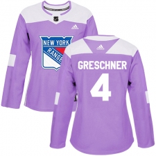 Women's Adidas New York Rangers #4 Ron Greschner Authentic Purple Fights Cancer Practice NHL Jersey