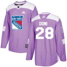 Men's Adidas New York Rangers #28 Tie Domi Authentic Purple Fights Cancer Practice NHL Jersey