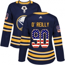 Women's Adidas Buffalo Sabres #90 Ryan O'Reilly Authentic Navy Blue USA Flag Fashion NHL Jersey