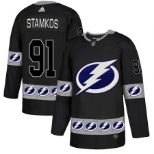 Men's Adidas Tampa Bay Lightning #91 Steven Stamkos Authentic Black Team Logo Fashion NHL Jersey