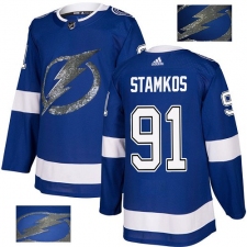 Men's Adidas Tampa Bay Lightning #91 Steven Stamkos Authentic Royal Blue Fashion Gold NHL Jersey