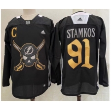 Men's Tampa Bay Lightning #91 Steven Stamkos Black Pirate Themed Warmup Authentic Jersey