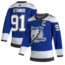 Men's Tampa Bay Lightning #91 Steven Stamkos adidas Blue 2020-21 Reverse Retro Authentic Player Jersey