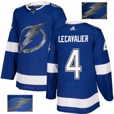 Men's Adidas Tampa Bay Lightning #4 Vincent Lecavalier Authentic Royal Blue Fashion Gold NHL Jersey