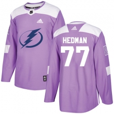 Men's Adidas Tampa Bay Lightning #77 Victor Hedman Authentic Purple Fights Cancer Practice NHL Jersey