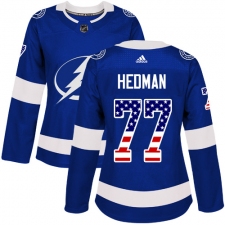 Women's Adidas Tampa Bay Lightning #77 Victor Hedman Authentic Blue USA Flag Fashion NHL Jersey