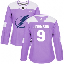 Women's Adidas Tampa Bay Lightning #9 Tyler Johnson Authentic Purple Fights Cancer Practice NHL Jersey