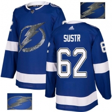 Men's Adidas Tampa Bay Lightning #62 Andrej Sustr Authentic Royal Blue Fashion Gold NHL Jersey