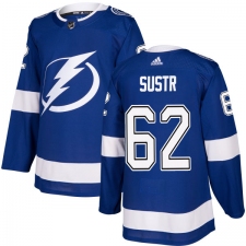 Men's Adidas Tampa Bay Lightning #62 Andrej Sustr Authentic Royal Blue Home NHL Jersey