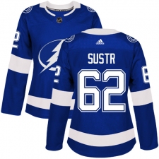 Women's Adidas Tampa Bay Lightning #62 Andrej Sustr Authentic Royal Blue Home NHL Jersey