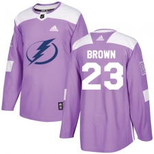 Men's Adidas Tampa Bay Lightning #23 J.T. Brown Authentic Purple Fights Cancer Practice NHL Jersey