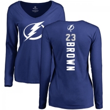 NHL Women's Adidas Tampa Bay Lightning #23 J.T. Brown Royal Blue Backer V-Neck Long-Sleeve T-Shirt