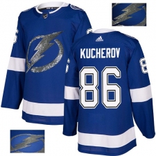 Men's Adidas Tampa Bay Lightning #86 Nikita Kucherov Authentic Royal Blue Fashion Gold NHL Jersey