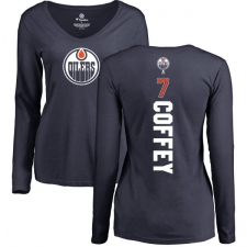 NHL Women's Adidas Edmonton Oilers #7 Paul Coffey Navy Blue Backer Slim Fit Long Sleeve T-Shirt