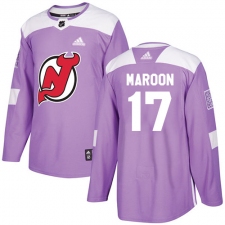 Men's Adidas New Jersey Devils #17 Patrick Maroon Authentic Purple Fights Cancer Practice NHL Jersey