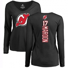 NHL Women's Adidas New Jersey Devils #17 Patrick Maroon Black Backer Long Sleeve T-Shirt
