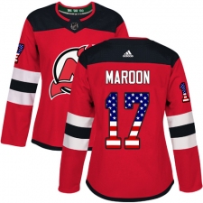 Women's Adidas New Jersey Devils #17 Patrick Maroon Authentic Red USA Flag Fashion NHL Jersey