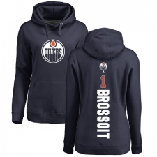 NHL Women's Adidas Edmonton Oilers #1 Laurent Brossoit Navy Blue Backer Pullover Hoodie