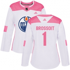 Women's Adidas Edmonton Oilers #1 Laurent Brossoit Authentic White/Pink Fashion NHL Jersey