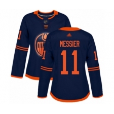 Women's Edmonton Oilers #11 Mark Messier Authentic Navy Blue Alternate Hockey Jersey