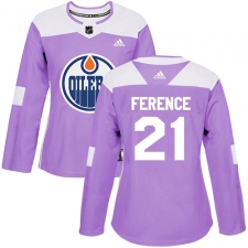 Women's Adidas Edmonton Oilers #21 Andrew Ference Authentic Purple Fights Cancer Practice NHL Jersey