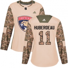 Women's Adidas Florida Panthers #11 Jonathan Huberdeau Authentic Camo Veterans Day Practice NHL Jersey