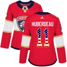Women's Adidas Florida Panthers #11 Jonathan Huberdeau Authentic Red USA Flag Fashion NHL Jersey