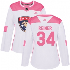 Women's Adidas Florida Panthers #34 James Reimer Authentic White/Pink Fashion NHL Jersey