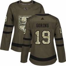 Women's Adidas Los Angeles Kings #19 Butch Goring Authentic Green Salute to Service NHL Jersey