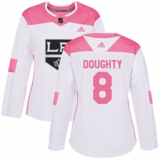 Women's Adidas Los Angeles Kings #8 Drew Doughty Authentic White/Pink Fashion NHL Jersey