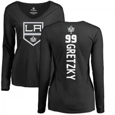 NHL Women's Adidas Los Angeles Kings #99 Wayne Gretzky Black Backer Long Sleeve T-Shirt