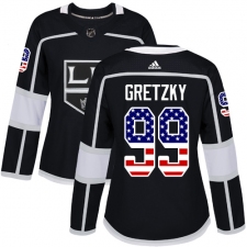 Women's Adidas Los Angeles Kings #99 Wayne Gretzky Authentic Black USA Flag Fashion NHL Jersey
