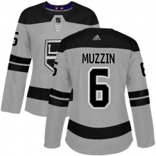 Women's Adidas Los Angeles Kings #6 Jake Muzzin Authentic Gray Alternate NHL Jersey