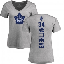 NHL Women's Adidas Toronto Maple Leafs #34 Auston Matthews Ash Backer T-Shirt