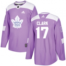 Youth Adidas Toronto Maple Leafs #17 Wendel Clark Authentic Purple Fights Cancer Practice NHL Jersey