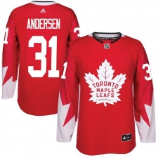 Men's Adidas Toronto Maple Leafs #31 Frederik Andersen Authentic Red Alternate NHL Jersey