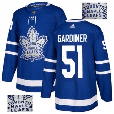 Men's Adidas Toronto Maple Leafs #51 Jake Gardiner Authentic Royal Blue Fashion Gold NHL Jersey