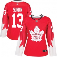 Women's Adidas Toronto Maple Leafs #13 Mats Sundin Authentic Red Alternate NHL Jersey