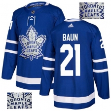 Men's Adidas Toronto Maple Leafs #21 Bobby Baun Authentic Royal Blue Fashion Gold NHL Jersey