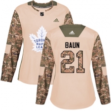 Women's Adidas Toronto Maple Leafs #21 Bobby Baun Authentic Camo Veterans Day Practice NHL Jersey