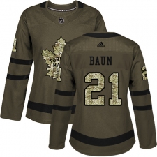 Women's Adidas Toronto Maple Leafs #21 Bobby Baun Authentic Green Salute to Service NHL Jersey