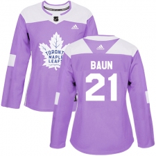Women's Adidas Toronto Maple Leafs #21 Bobby Baun Authentic Purple Fights Cancer Practice NHL Jersey