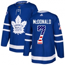 Men's Adidas Toronto Maple Leafs #7 Lanny McDonald Authentic Royal Blue USA Flag Fashion NHL Jersey