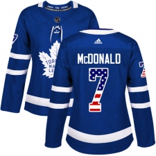 Women's Adidas Toronto Maple Leafs #7 Lanny McDonald Authentic Royal Blue USA Flag Fashion NHL Jersey