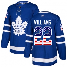 Men's Adidas Toronto Maple Leafs #22 Tiger Williams Authentic Royal Blue USA Flag Fashion NHL Jersey